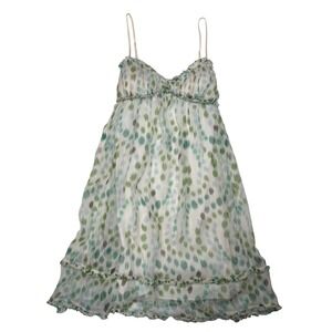 Vtg Y2K Slip Dress Women S 100% silk Cream Green Fairy Whimsical Baby Doll